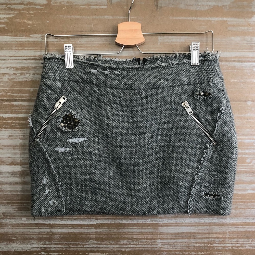 IRO Wool Blend Studded Distressed Mini Skirt